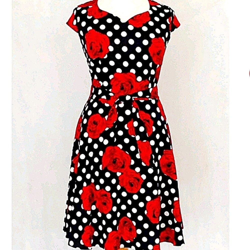 Rockabilly beautiful polkadot dress with red roses